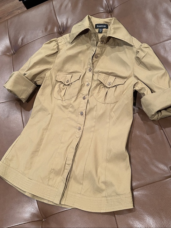 bebe Tops - bebe olive green Utility Button-Up Shirt